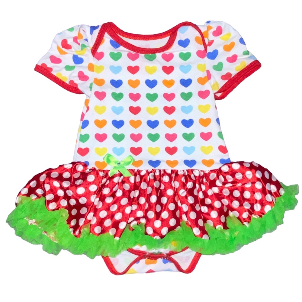 18-24m Rainbow Heart Print Frilly Tutu Skirt Bodysuit Neon Baby Girls Outfit